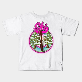 vintage ski pink logo Kids T-Shirt